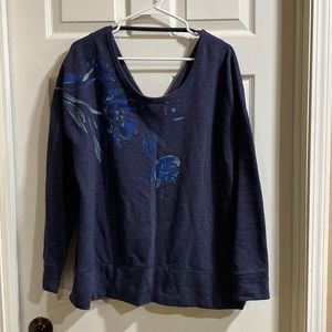 Maurices 1 sweatshirt w/ v-back detailing, navy blue with floral detail